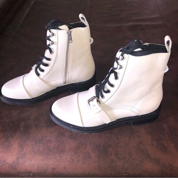 All Saints Donita Off White Leather Hiking Lace Up Combat Boots - Picture 9 of 16